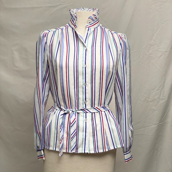 Vintage Tops - SOLD Vintage Ruffle Neck Collared Blouse